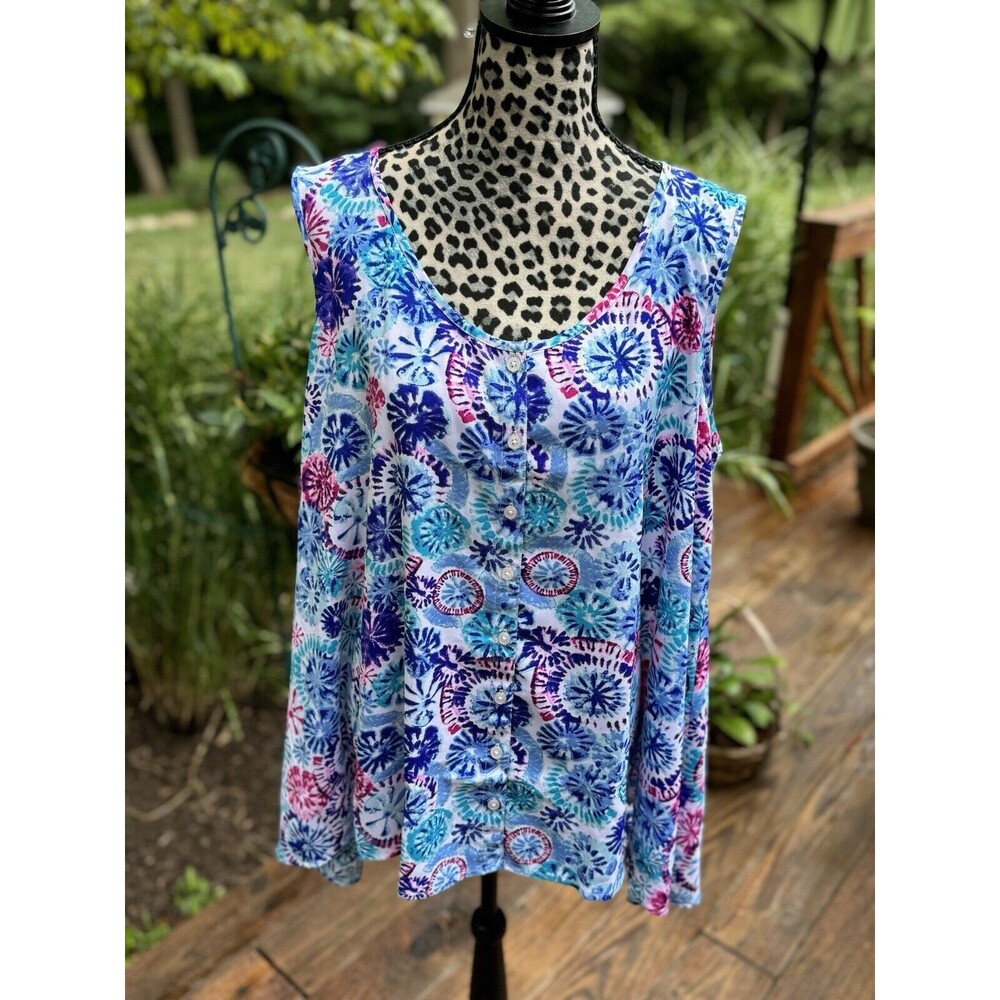 Woman Within Top Women's Sz 18/20 Abstract Floral Print Colorful Sleeveless
